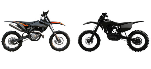 Naklejka premium Set of Offroad Motocross Bike | Black Trail Bike Isolated on Transparent Background, Side View