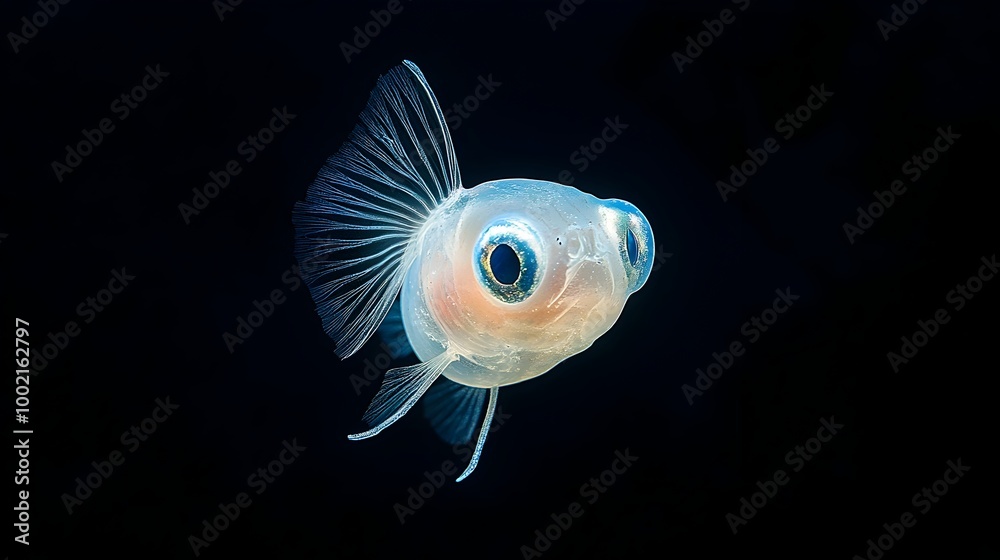 Poster A detailed and mesmerizing view of a remarkable barreleye fish showcasing its transparent head and its distinctive upward facing eyes
