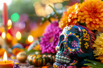Beautiful greeting card with bright holiday composition for happy to joy celebrate dia de muertos