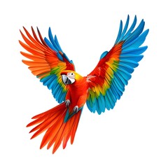 Fototapeta premium Captivating Colorful Parrot in Flight Vibrant Feathers Spread Wide against Blank Background