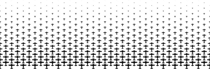 horizontal halftone of black propeller classic airplane design for pattern and background.