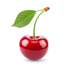 Macro Shot of a Perfect Fresh Red Cherry Isolated on White Background