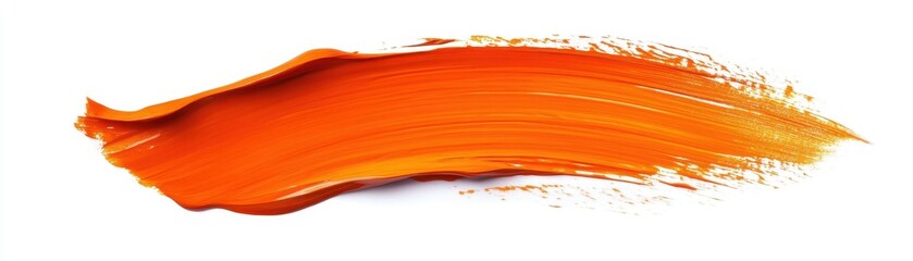 Bright Orange Paint Brush Stroke Isolated on White Background, Vibrant Color Splash, Artistic...