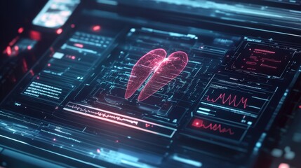 Obraz premium Futuristic medical technology showcasing electronic records on a high-tech interface, representing healthcare innovation.