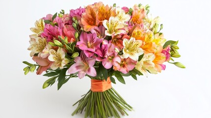 A vibrant floral bouquet with alstroemeria in assorted colors arranged for a special occasion on a bright background