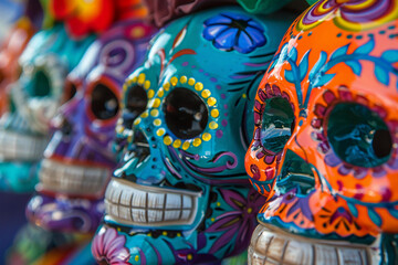 Fototapeta premium Beautiful greeting card with bright holiday composition for happy to joy celebrate dia de muertos