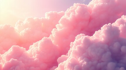 A tranquil view of pastel pink clouds illuminated by soft sunlight in the sky during the early evening hours