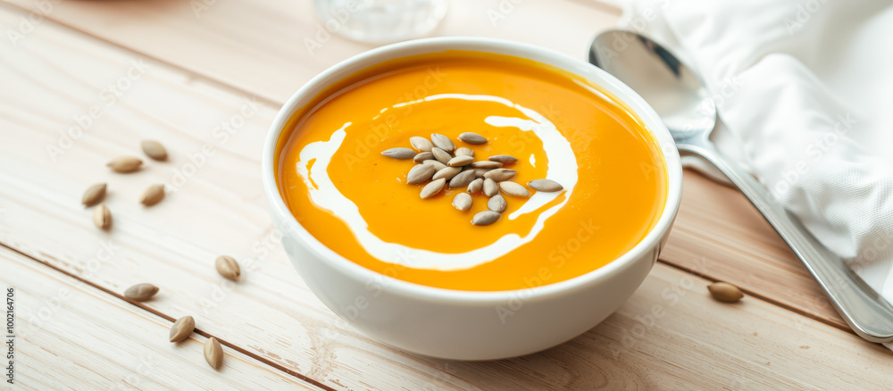 Canvas Prints Pumpkin soup with cream and pumpkin seeds