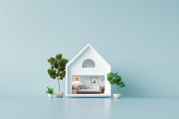 Modern 3D model of a house representing rental opportunities, showcasing inviting architecture, vibrant surroundings, and a welcoming atmosphere for potential tenants.