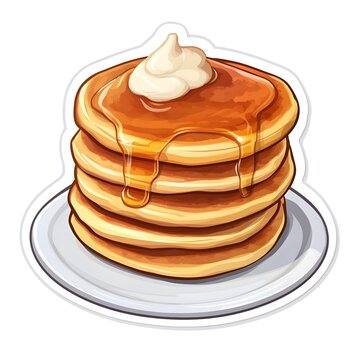 recommend clip art: A clipart sticker of a stack of pancakes with syrup Generative AI