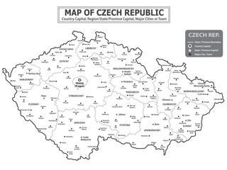 Obraz premium European Country Geography Political map. Political map of country with capital, province or state capital, major cities and town.