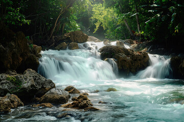 Generative ai on theme of beautiful majestic waterfall in natural nature, national park attraction