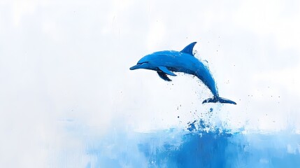 A pair of dolphins soaring through the waves their bodies formed with simple fluid brushstrokes against a backdrop of the open ocean