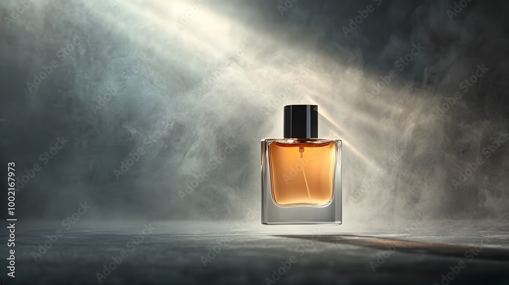 Aufkleber a perfume bottle hovers majestically within a dense ethereal fog its contours delicately illuminated