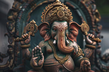 Fototapeta premium Beautiful greeting card with bright holiday composition for happy celebrate Ganesh Chaturthi