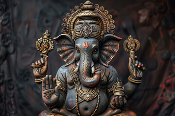 Beautiful greeting card with bright holiday composition for happy celebrate Ganesh Chaturthi