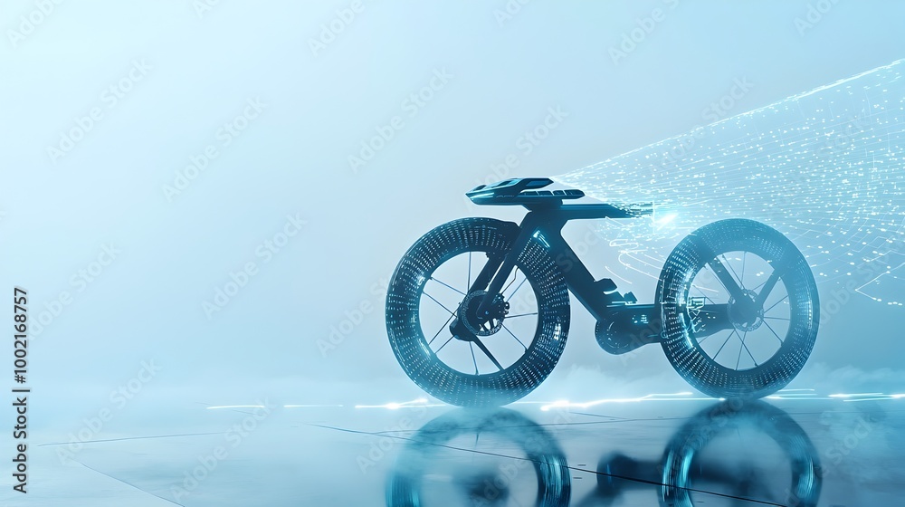 Fototapete a sleek and innovative futuristic bicycle gliding effortlessly through the misty fog leaving behind 
