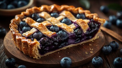 Fototapeta premium Blueberry Pie. Delicious Fruit Dessert. Sweet Berry Cake with Fresh Blueberries