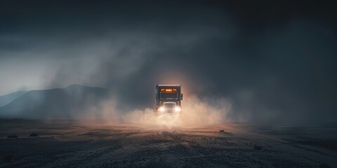 Truck Driving Through Desert Dust