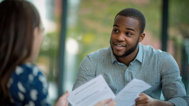 A career counselor showing a student a list of potential career choices.