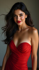 Naklejka premium Elegant Woman in Red Embellished Evening Gown