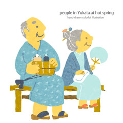 温泉客　お洒落でカラフルな手描き風イラスト