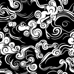 Fototapeta premium Chinese-inspired doodle tile seamless patterns in an illustrator graphic style