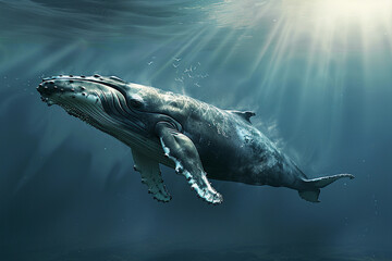 Fototapeta premium Fantastically beautiful majestic huge whale in ocean
