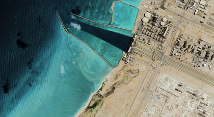 Qatar's Ras Laffan Oil Refinery from a bird's eye view in the Persian Gulf