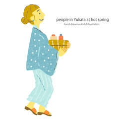 温泉客　お洒落でカラフルな手描き風イラスト