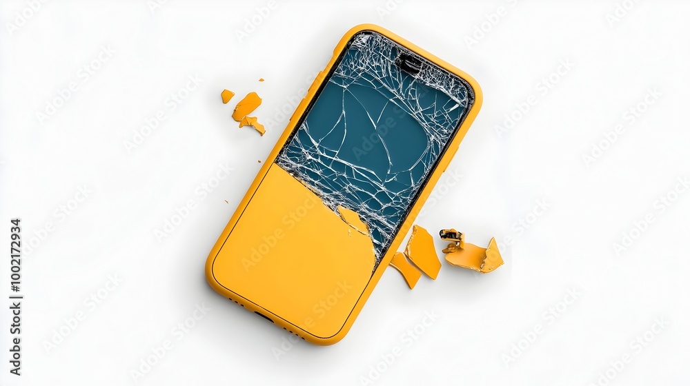 Aufkleber broken and cracked cell phone case isolated on a clean white background abstract minimal photography