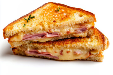 Closeup delicious croque monsieur sandwich Bread on isolated white background.