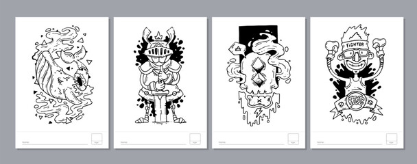 Doodle coloring page for children and adults. Black and white vector characters. Vector doodle illustration