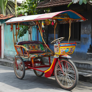 Colorful bentor parked on the street in indonesia