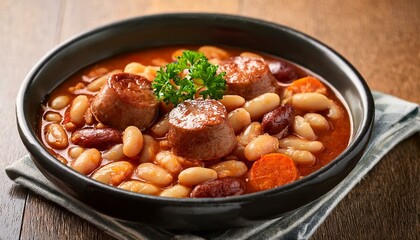 traditional french cassoulet stew with white beans toulouse sausage and duck confit
