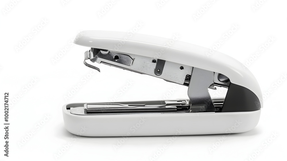 Poster Broken stapler with its hinge bent and rendered unusable isolated on a plain white background  Conceptual image showing a malfunctioning office supply or equipment facing disrepair