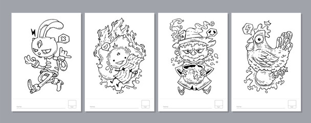Doodle coloring page for children and adults. Black and white vector characters. Vector doodle illustration