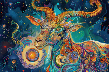 Obraz premium Astrological composition with concept of Capricorn zodiac sign symbol