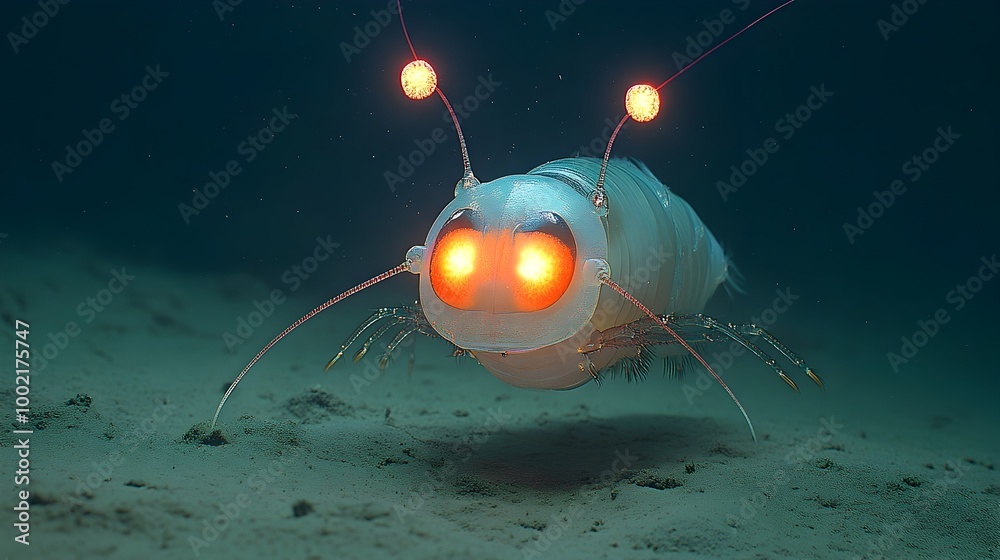 Aufkleber Captivating Crustacean Glowing Antennae and Reflective Segmented Body of a Deep Sea Organism   An Extraordinary Underwater Capture of a Mysterious Marine Creature