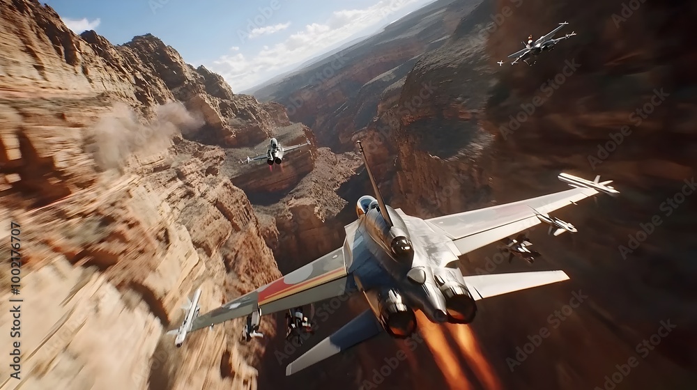 Poster captured in a dramatic aerial sequence fighter jets engage in a high speed dogfight as they navigate