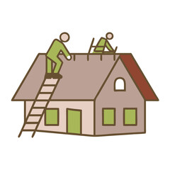 New roof installation workers on a house detailed vector illustration
