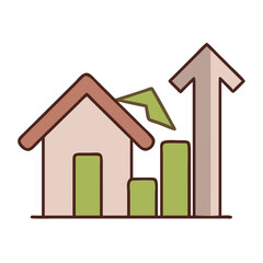 Vector Illustration of a House Icon with Upward Arrows in a Bar Chart

