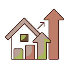 Dynamic Bar Chart with Upward Arrows and House Icon Vector Design
