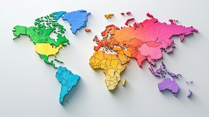 A modern, minimalist worldwide map with countries outlined in different colors, representing global diversity.