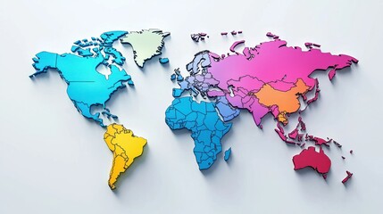 A modern, minimalist worldwide map with countries outlined in different colors, representing global diversity.