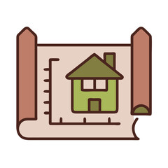 vibrant vector illustration of rolledout blueprint with detailed house floor plan
