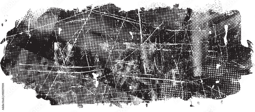Leinwandbilder Grungy textured banner with scratches, dotted surface and rough edges. Vector roller paint. Place overlay, scratched texture over any object to create grungy effect . Design element with halftone dots