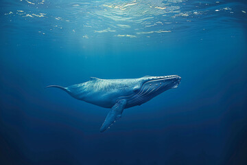 Naklejka premium Fantastically beautiful majestic huge whale in ocean