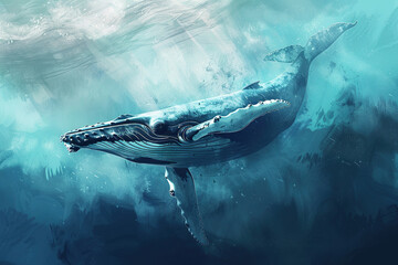 Fototapeta premium Fantastically beautiful majestic huge whale in ocean