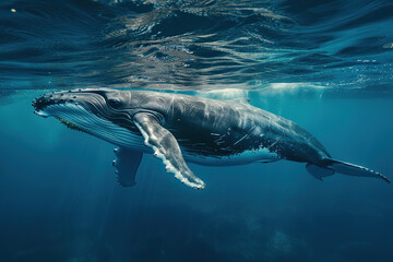 Fototapeta premium Fantastically beautiful majestic huge whale in ocean